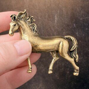 Brass Horse Figurine Miniature Freedom Totem Altar Decor Spirit Animal 1970s Sty